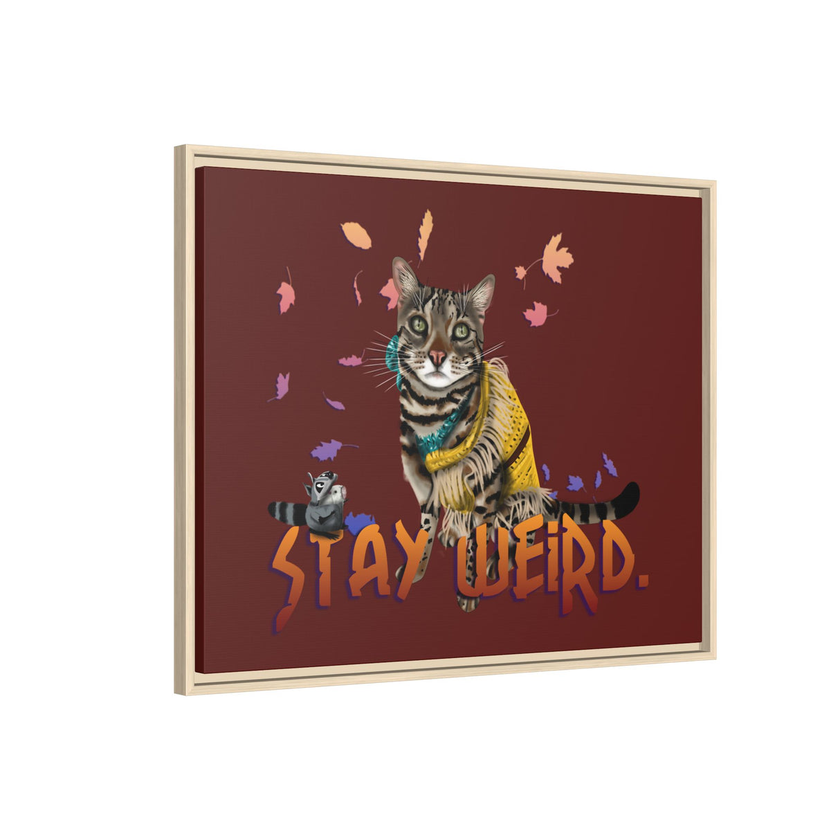 Stay Weird Matte Canvas Print — Flocahontas & Mouse Toy (Framed)