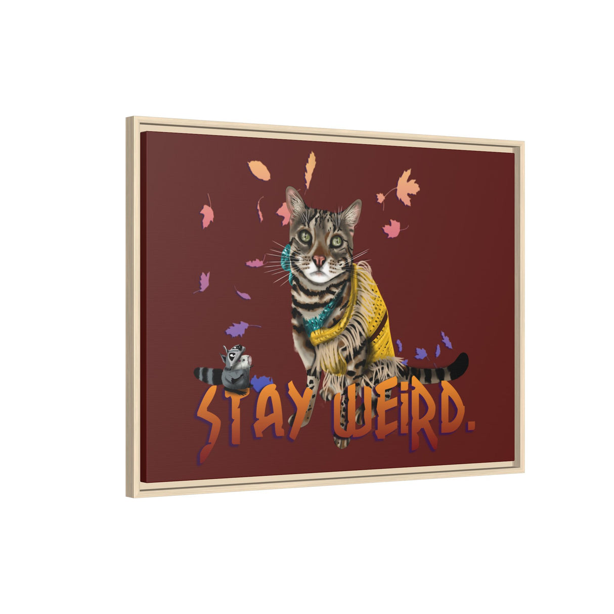Stay Weird Matte Canvas Print — Flocahontas & Mouse Toy (Framed)