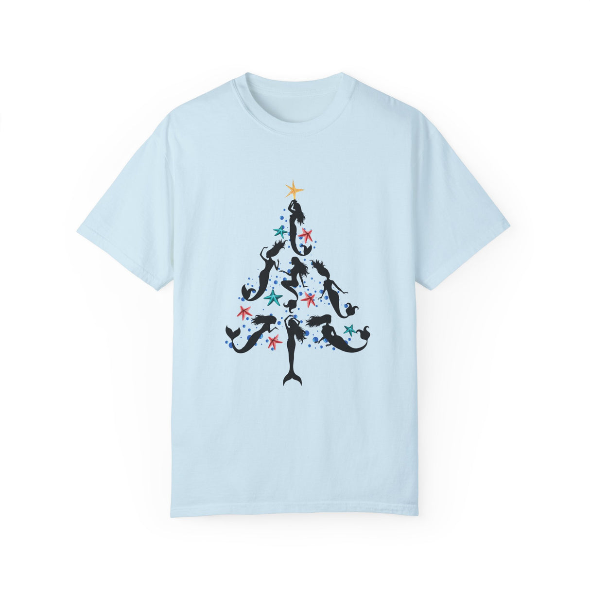 Mermaid Christmas Tree Comfort Colors t-shirt in chambray