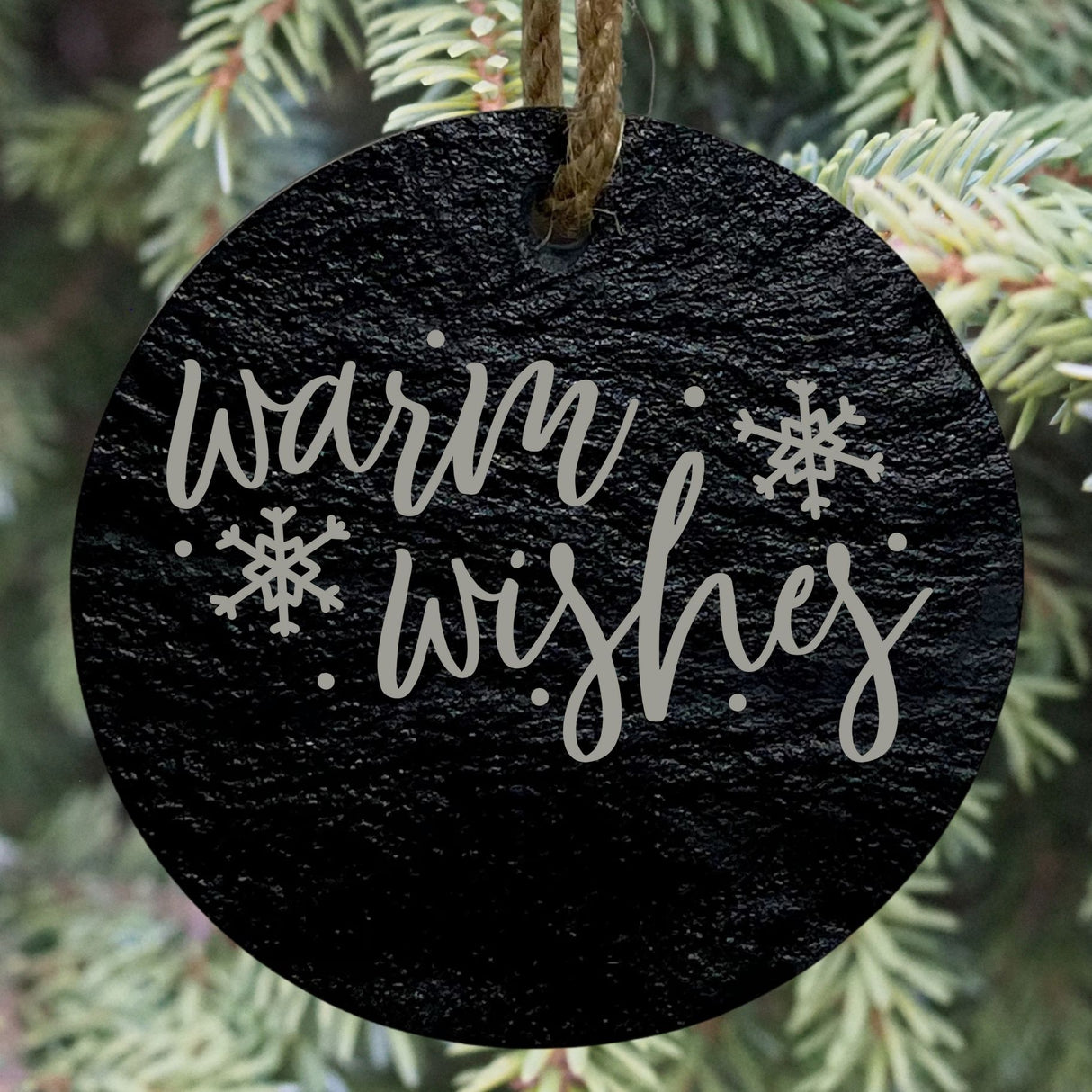 Warm Wishes 3” Round Slate Ornament - Elegant Holiday Tree Decor