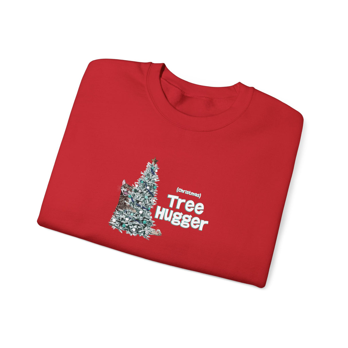 Crewneck Sweatshirt Christmas Tree Hugger Flounder the Purrmaid Design