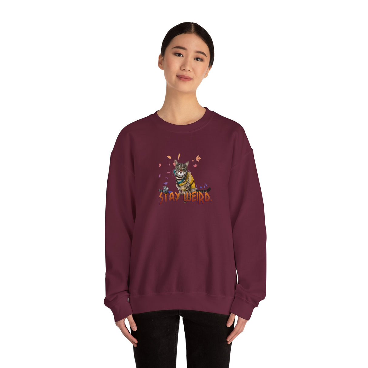 Stay Weird Sweatshirt — Hand-Drawn Flounder & Mouse Toy Hug Crewneck