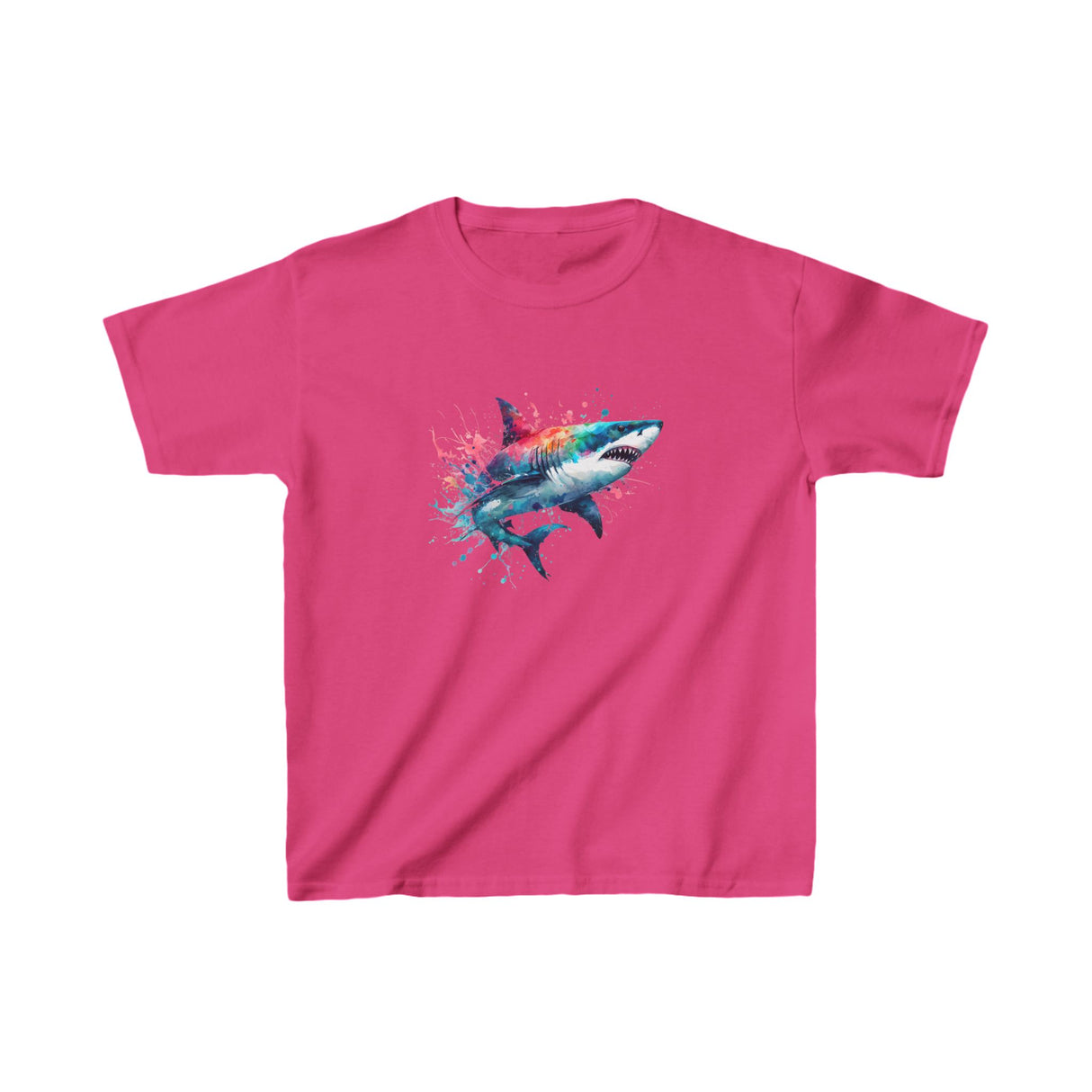 Colorful Shark Kids Tee - Watercolor Youth Shirt for Boys and Girls