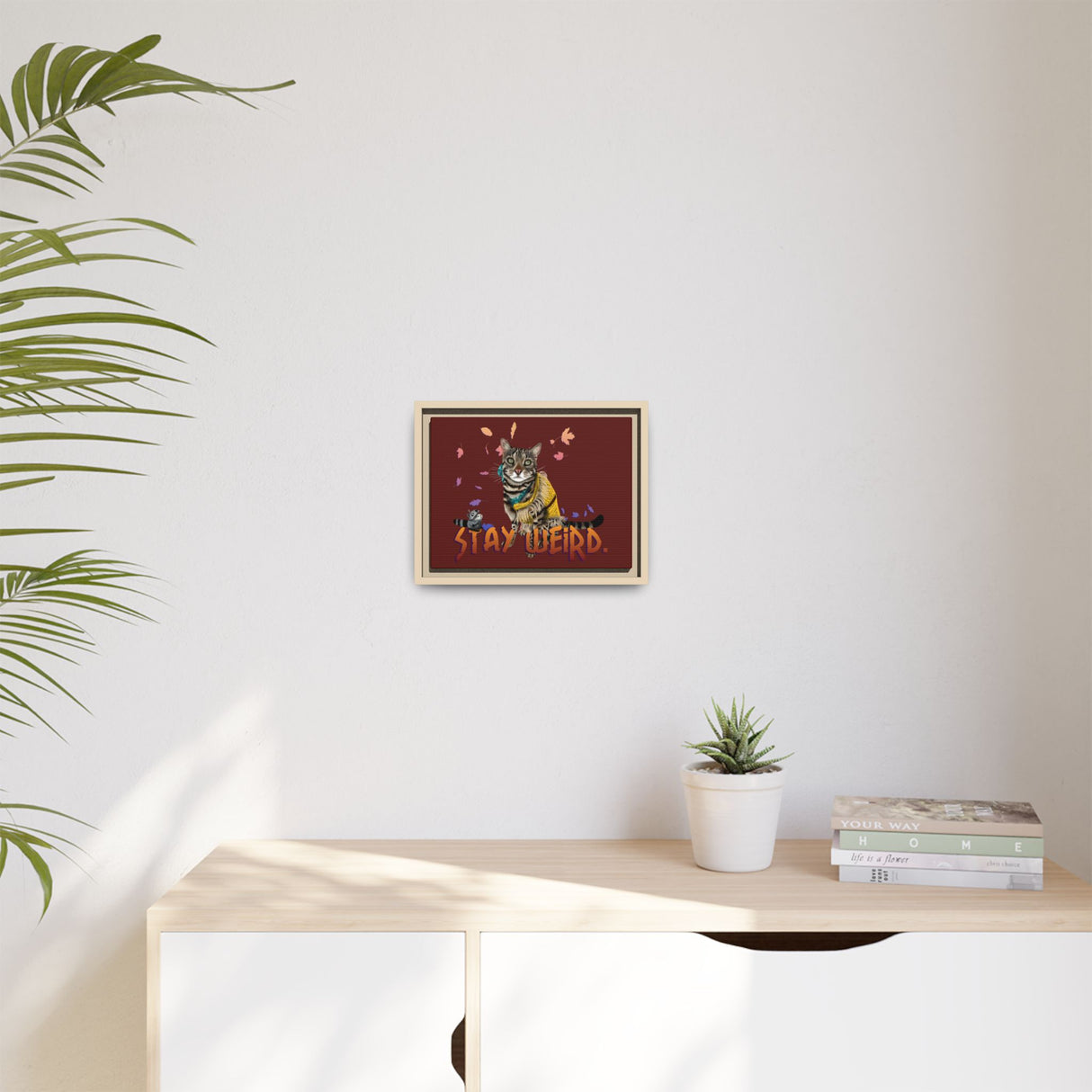 Stay Weird Matte Canvas Print — Flocahontas & Mouse Toy (Framed)