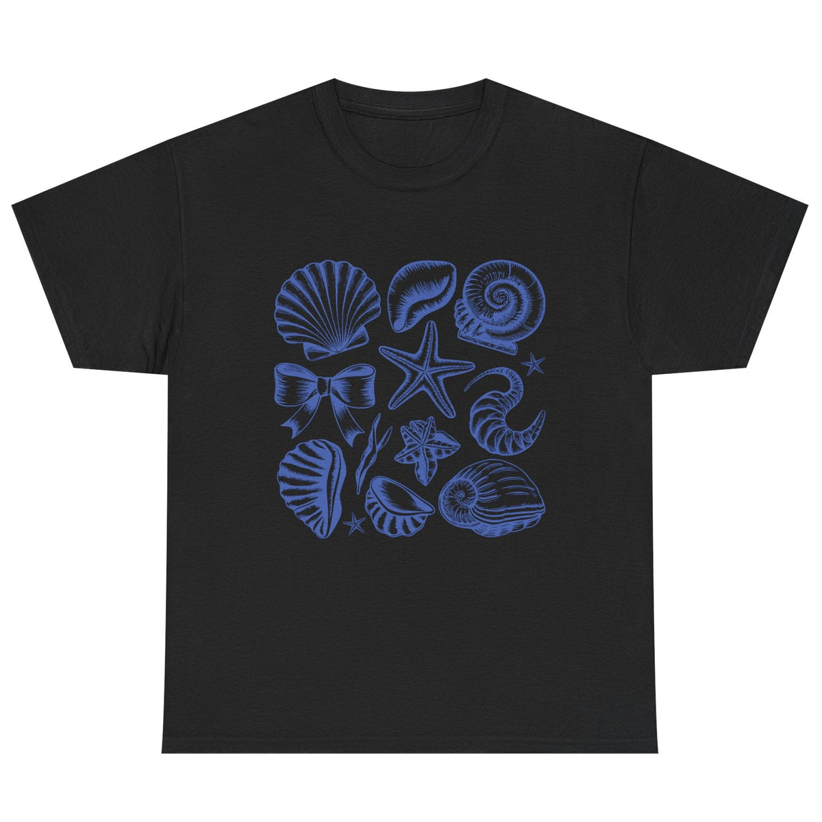 Blue coastal coquette shell cotton tee in black