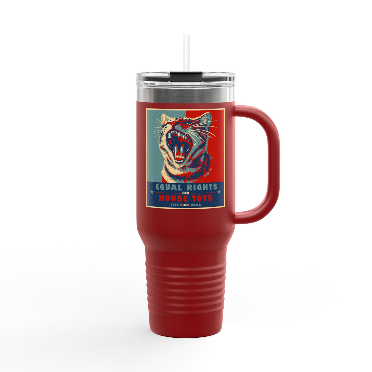 Insulated Travel Mug — "Vote Fish 2028" Funny Political Campaign Design Featuring Flounder the Purrmaid