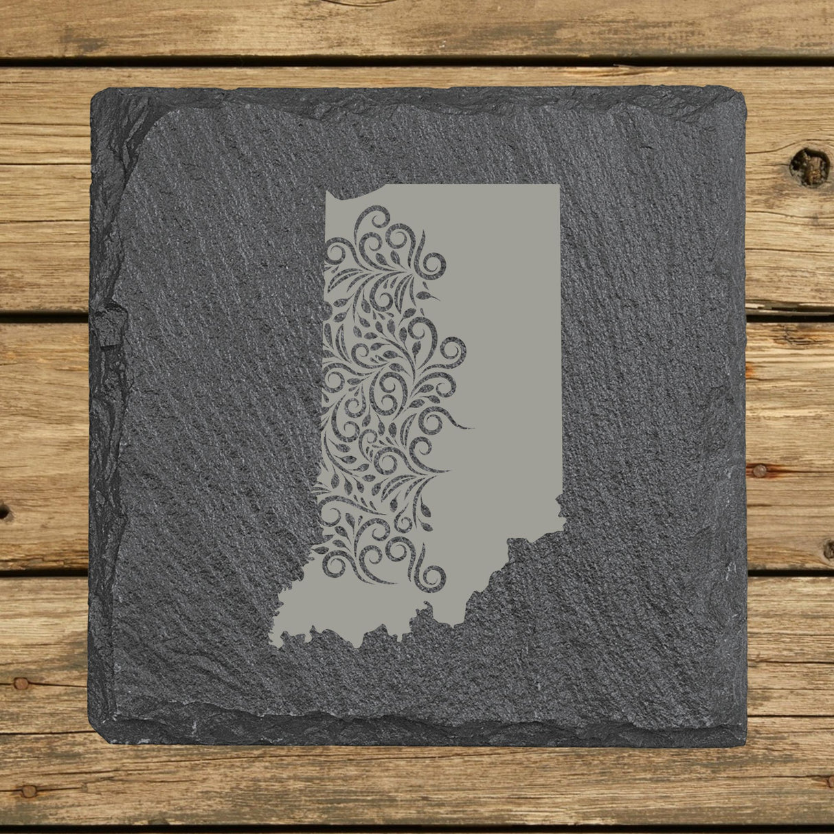 Indiana Slate Coaster Set – Engraved Natural Stone (Set of 4)