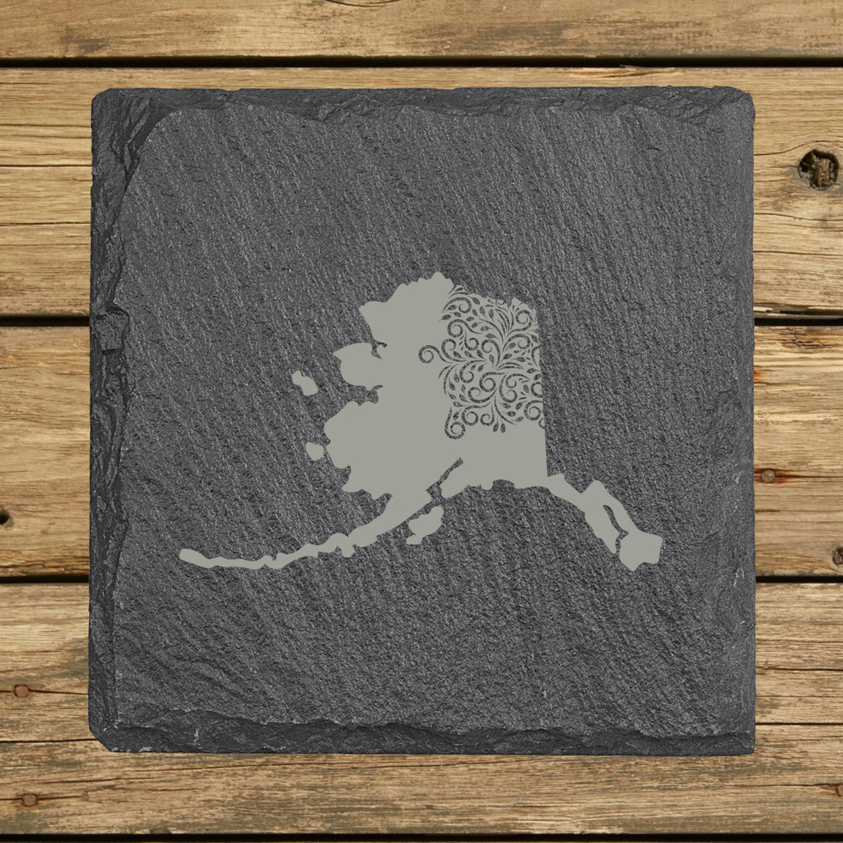 Alaska Slate Coaster Set – Engraved Natural Stone (Set of 4)
