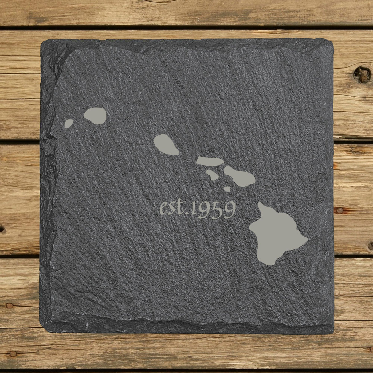 Hawaii Slate Coaster Set – Engraved Natural Stone (Set of 4)