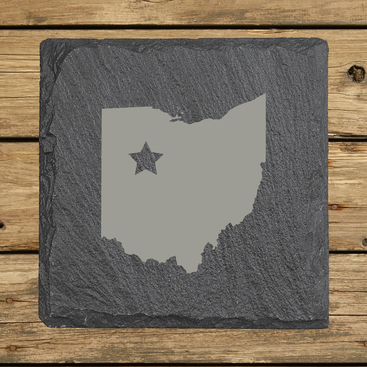 Ohio Slate Coaster Set – Engraved Natural Stone (Set of 4)