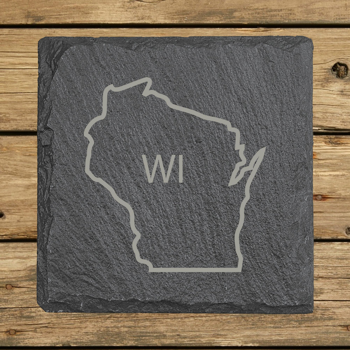 Wisconsin Slate Coaster Set – Engraved Natural Stone (Set of 4)