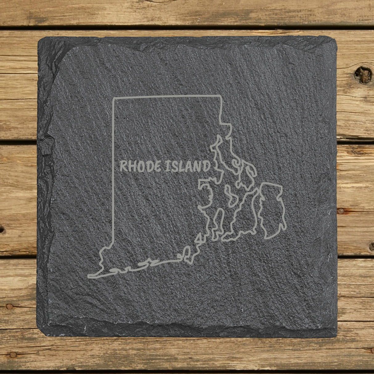 Rhode Island Slate Coaster Set – Engraved Natural Stone (Set of 4)