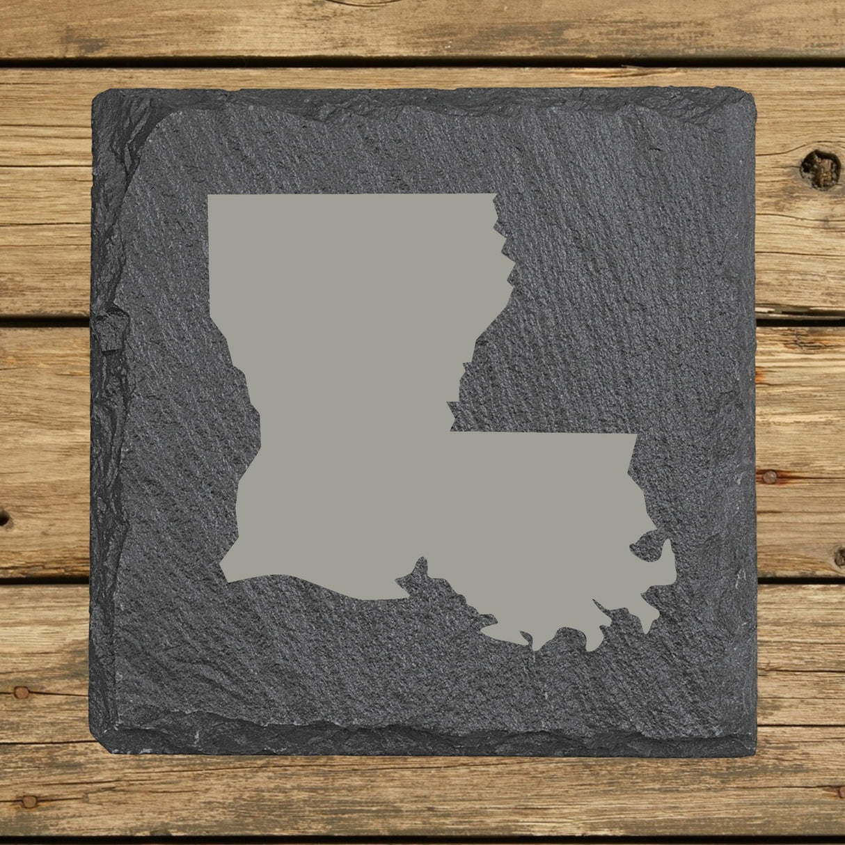 Louisiana Slate Coaster Set – Engraved Natural Stone (Set of 4)