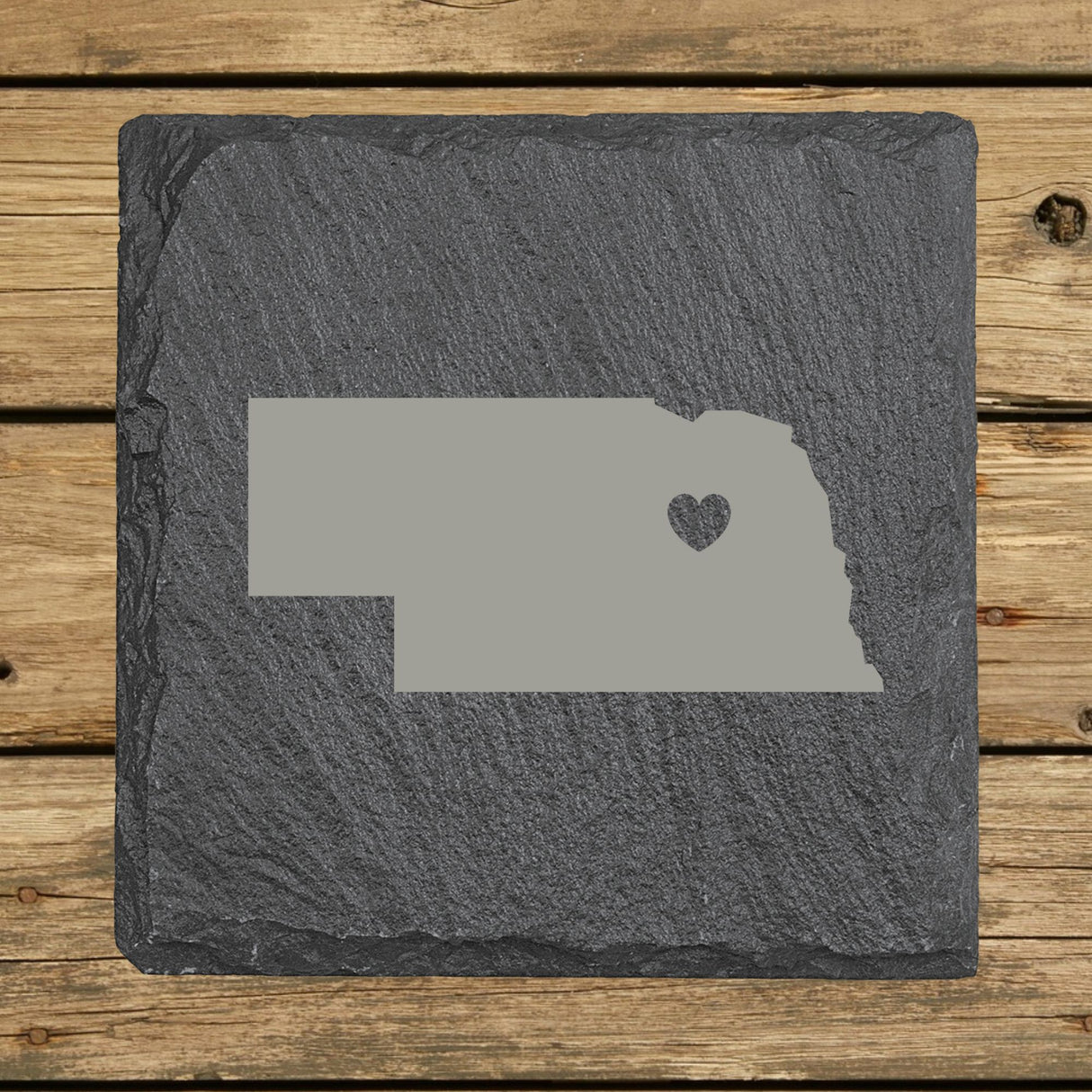 Nebraska Slate Coaster Set – Engraved Natural Stone (Set of 4)