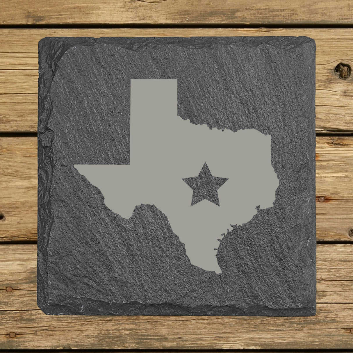 Texas Slate Coaster Set – Engraved Natural Stone (Set of 4)