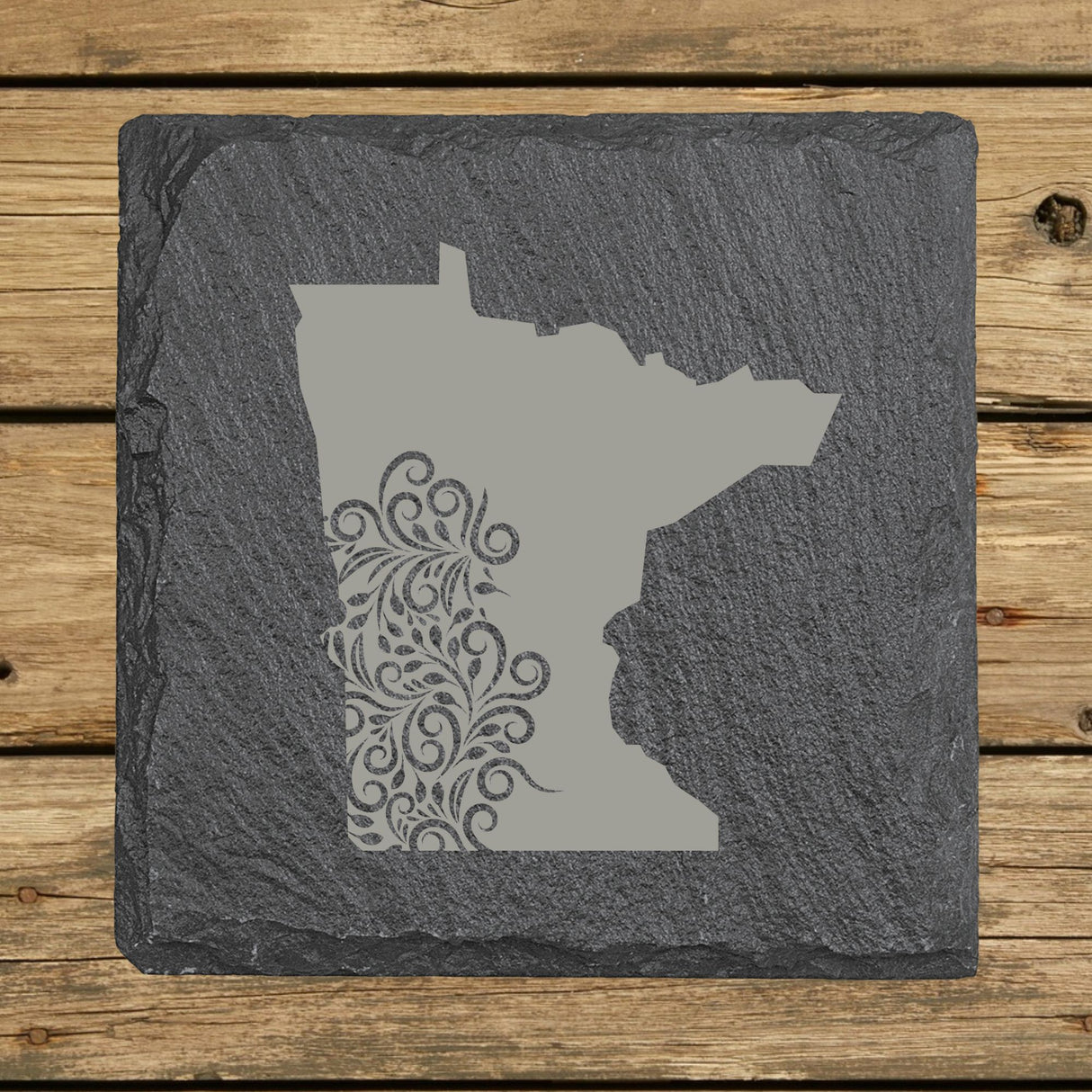 Minnesota Slate Coaster Set – Engraved Natural Stone (Set of 4)