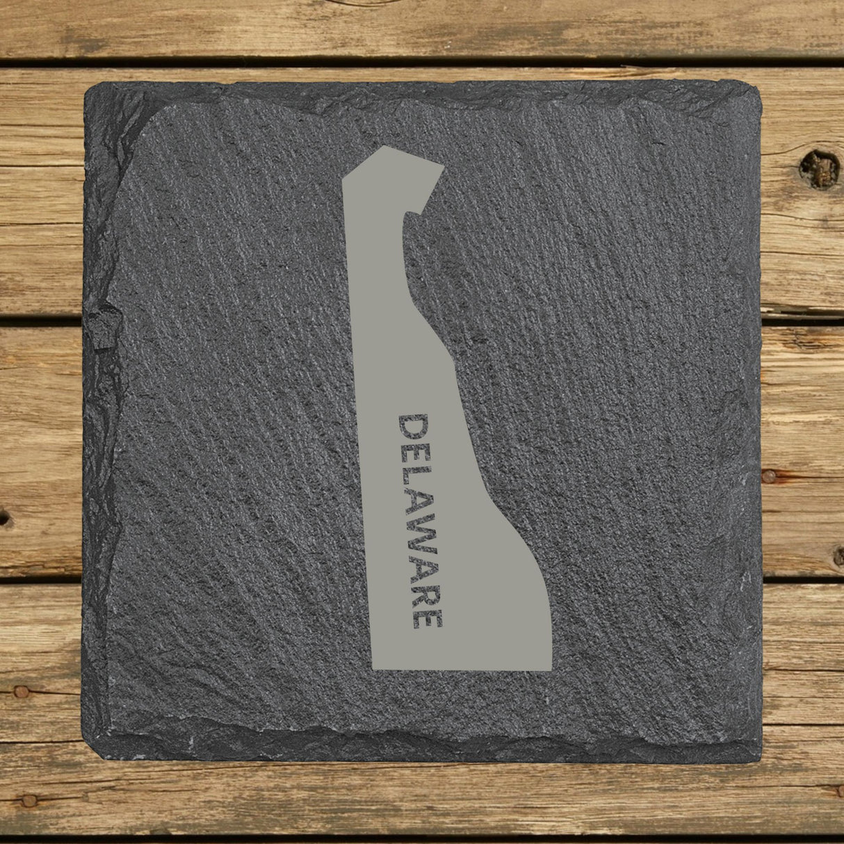 Delaware Slate Coaster Set – Engraved Natural Stone (Set of 4)