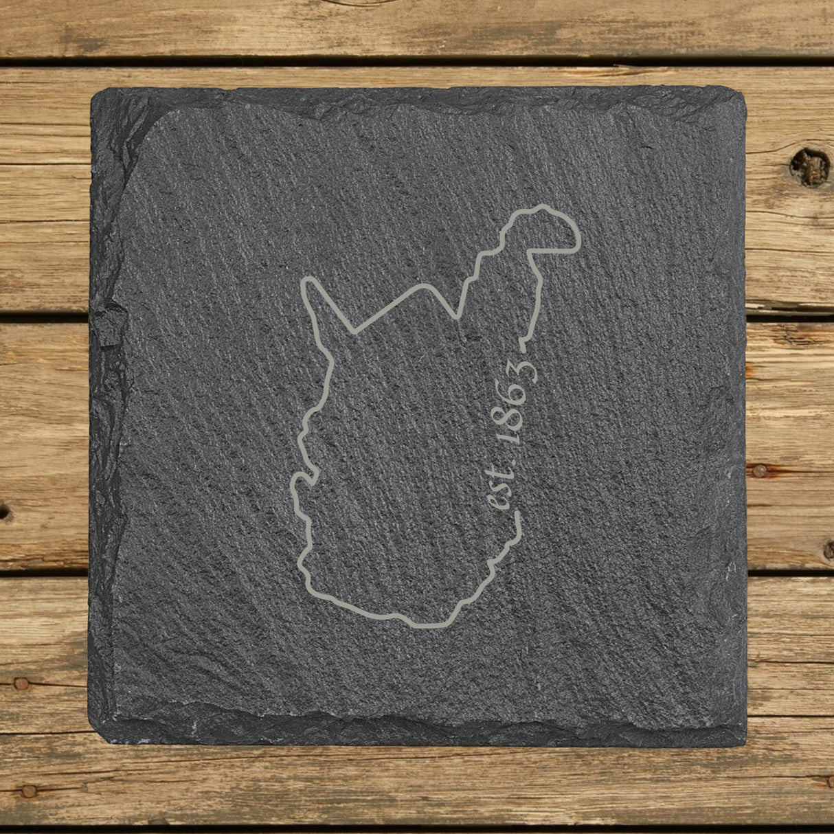 West Virginia Slate Coaster Set – Engraved Natural Stone (Set of 4)