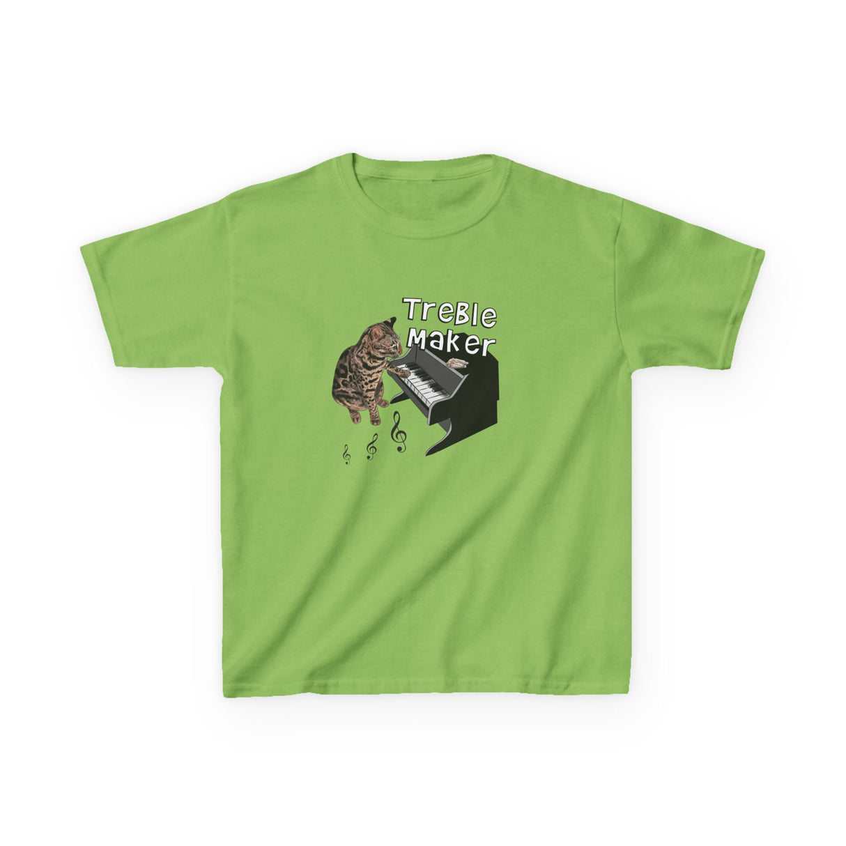 Kids Tee - Treble Maker Design Hand Drawn by Flounder's Mom, Nina Featuring Flounder the Purrmaid Playing Piano for Mouse Toy