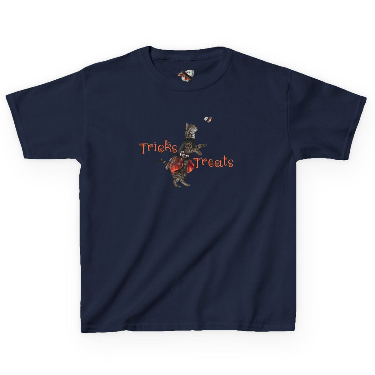 Kids Tee - "Tricks for Treats" Flounder Halloween Ballet Tee, shown in Navy