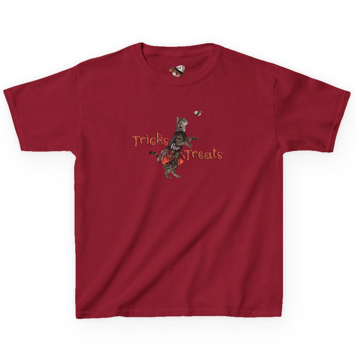 Kids Tee - "Tricks for Treats" Flounder Halloween Ballet Tee, shown in Cardinal Red