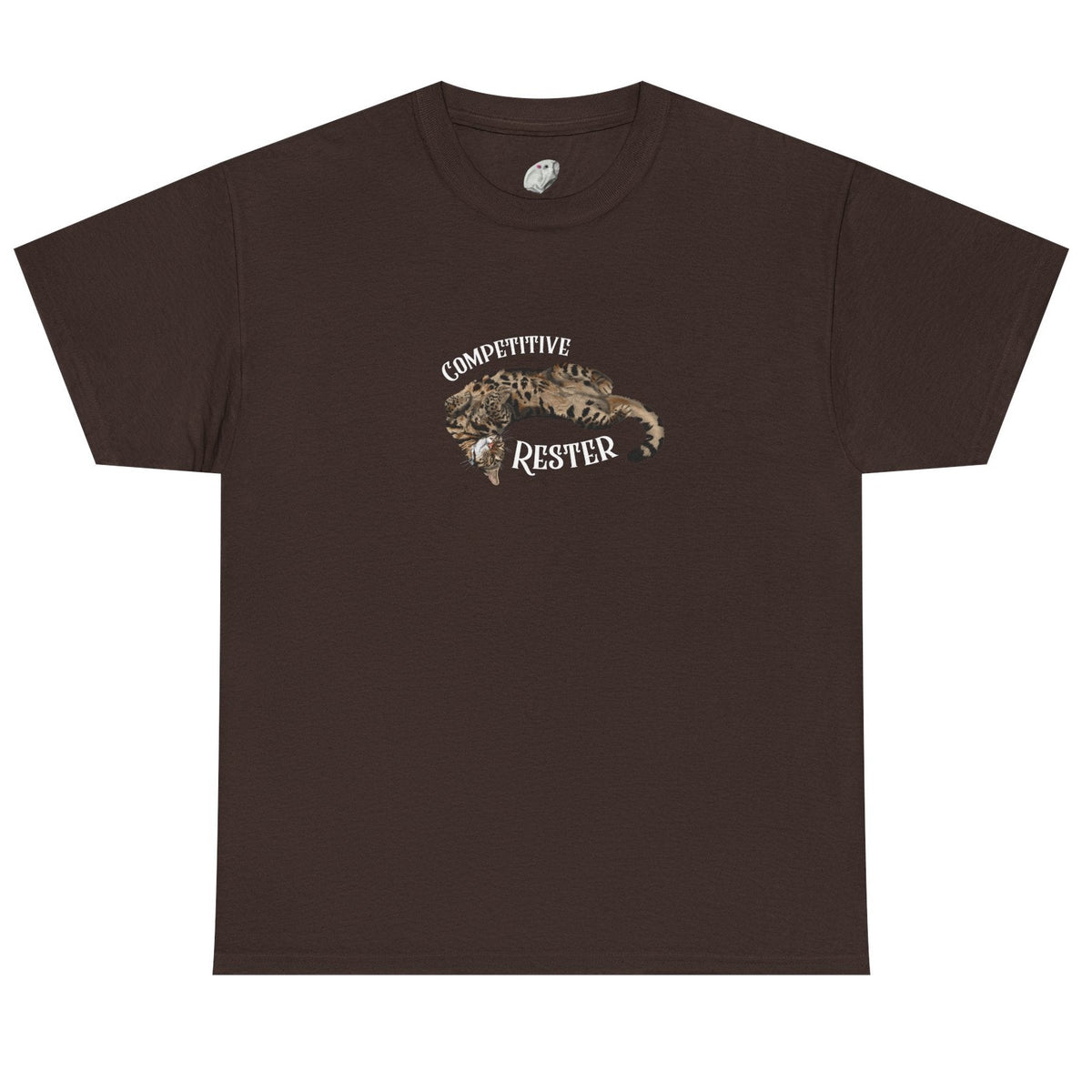 Flounder 'Competitive Rester' T-Shirt - Funny Resting Pose Tee, shown in Dark Chocolate