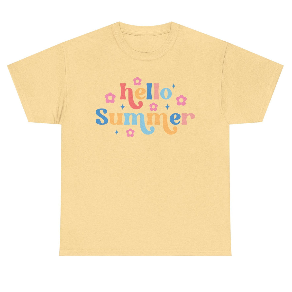 Rainbow Hello Summer cotton tee in yellow haze
