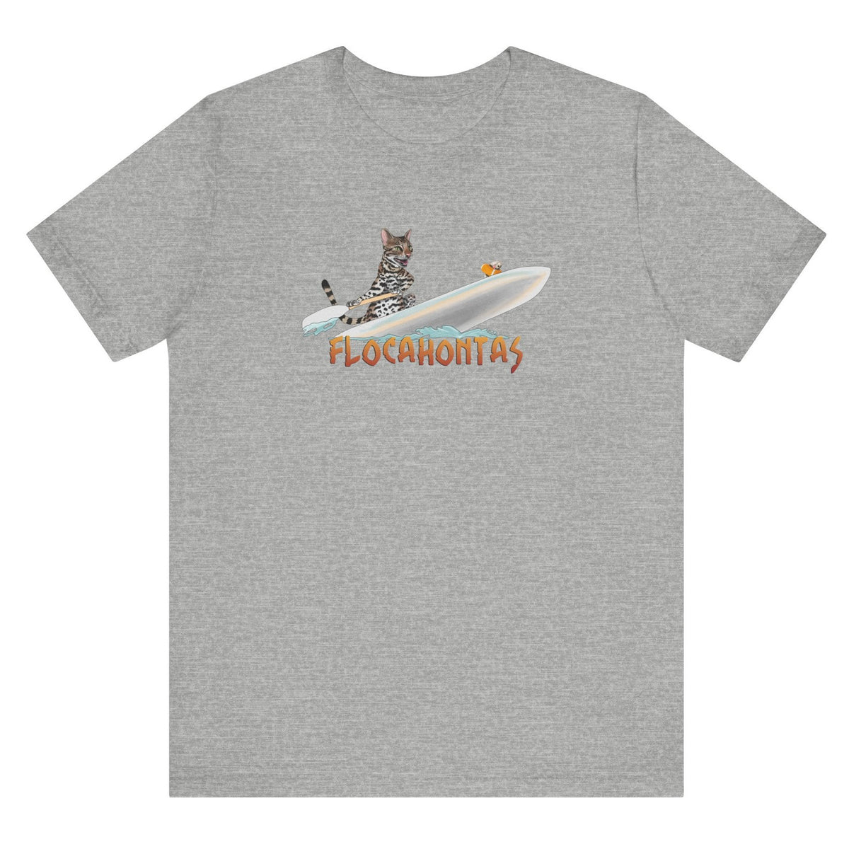 Flocahontas Unisex Tee - Flounder the Purrmaid with Mouse Toy Design, shown in Athletic Heather