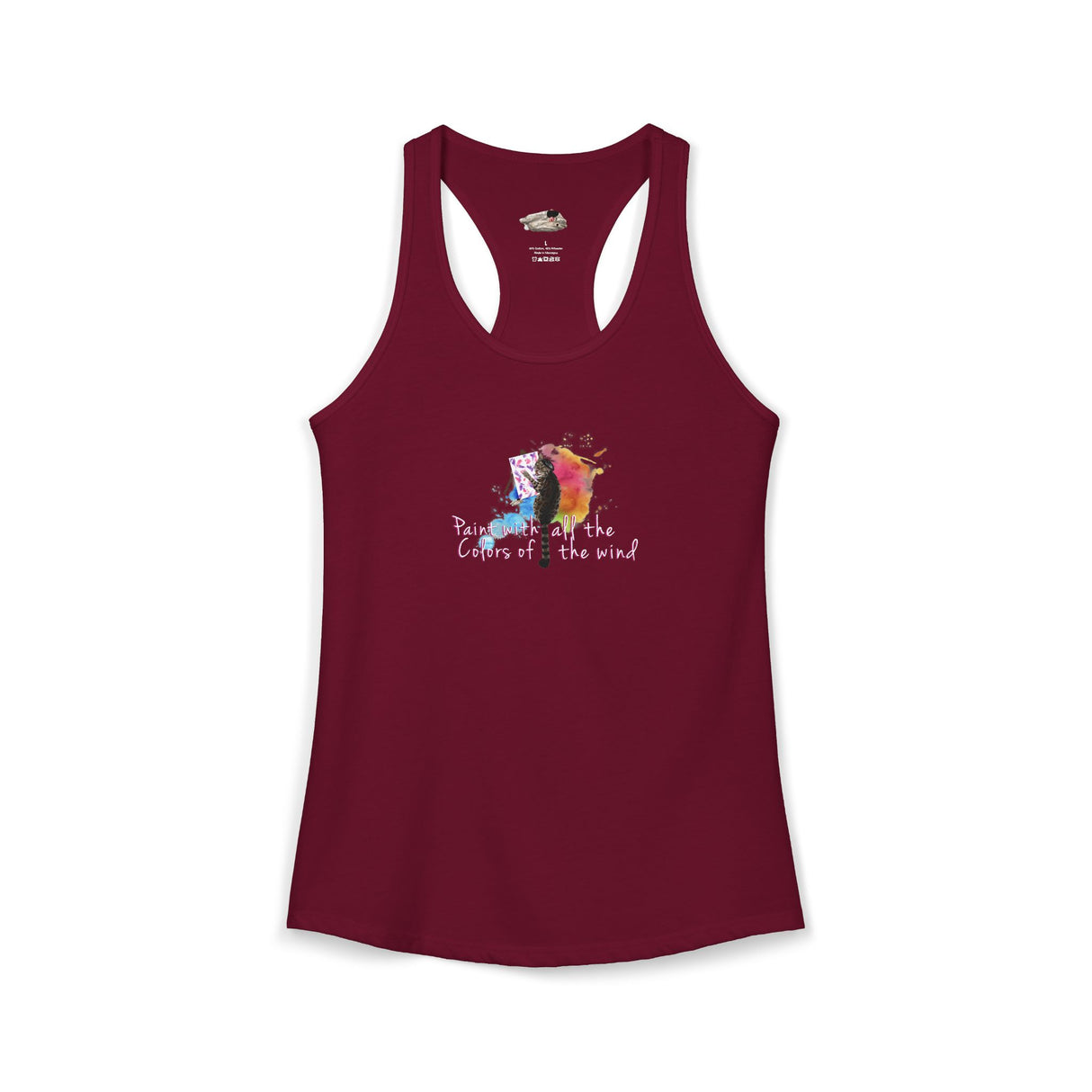 Women's Racerback Tank — "Paint With All the Colors of the Wind" Flounder the Purrcasso Art Tank