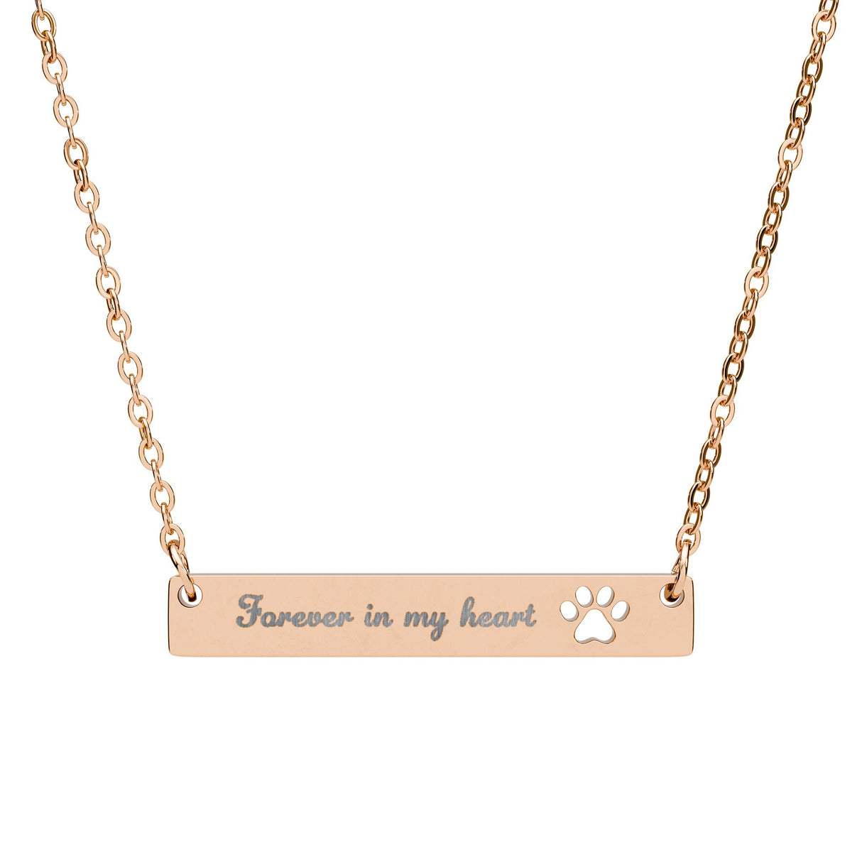 Fiki's Paw Bar Necklace — "Forever in My Heart" Pet Loss Memorial Jewelry