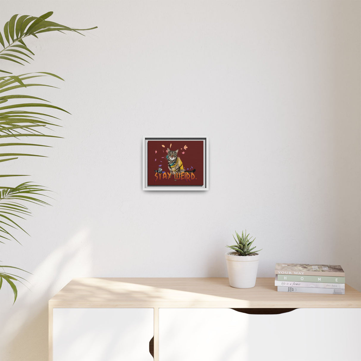 Stay Weird Matte Canvas Print — Flocahontas & Mouse Toy (Framed)