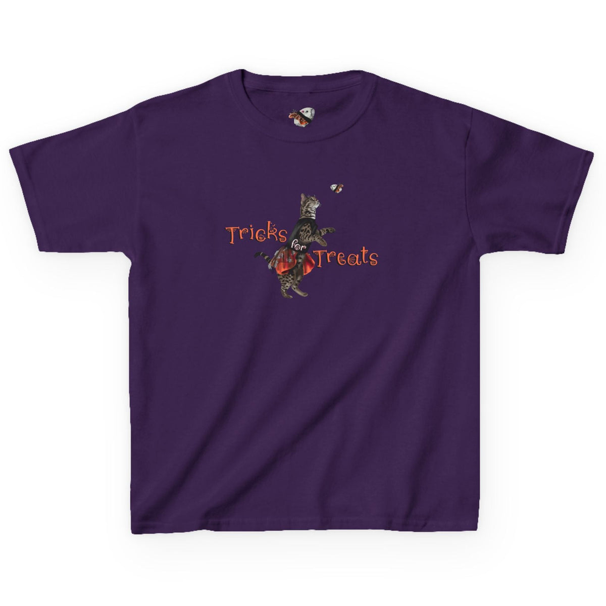 Kids Tee - "Tricks for Treats" Flounder Halloween Ballet Tee, shown in Purple