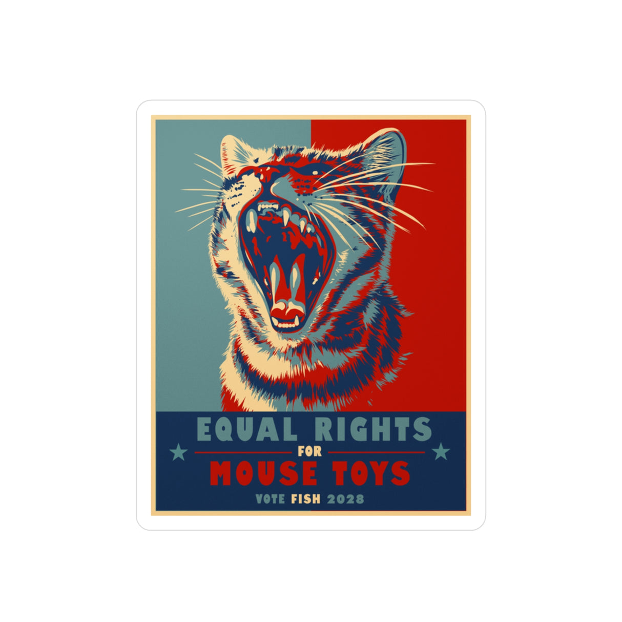 Vote Fish 2028 Kiss-Cut Vinyl Decal — Flounder the Purrmaid “Equal Rights for Mouse Toys” Campaign Sticker