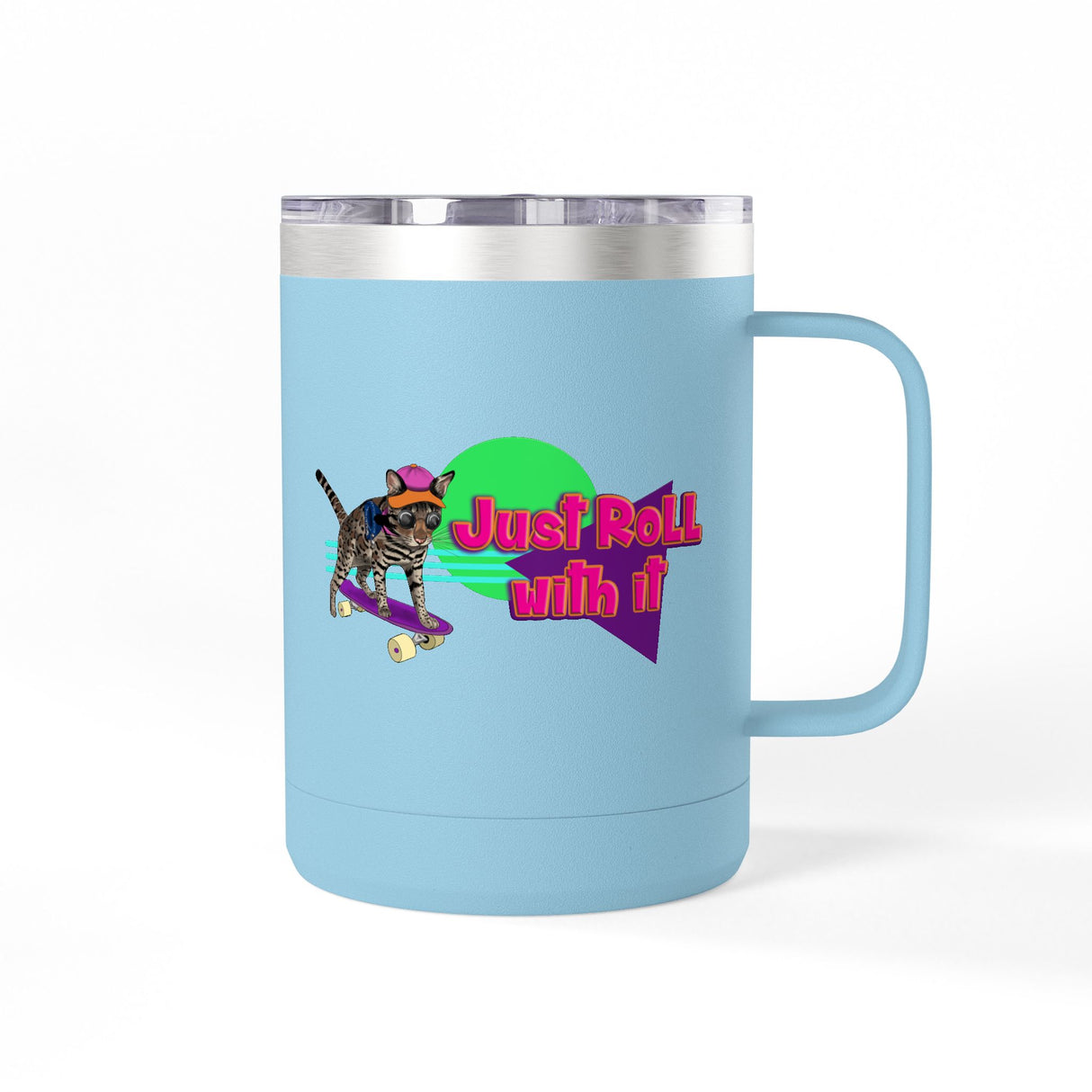Coffee Mug Tumbler - Just Roll with it Flounder the Purrmaid Design by Nina, 15oz