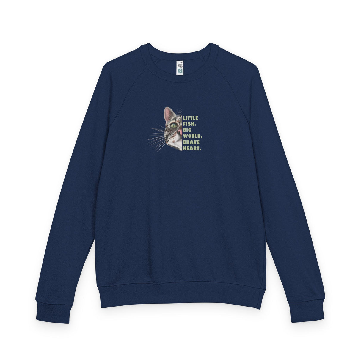 Brave Heart Raglan Crewneck — "Little Fish. Big World. Brave Heart." Flounder Design
