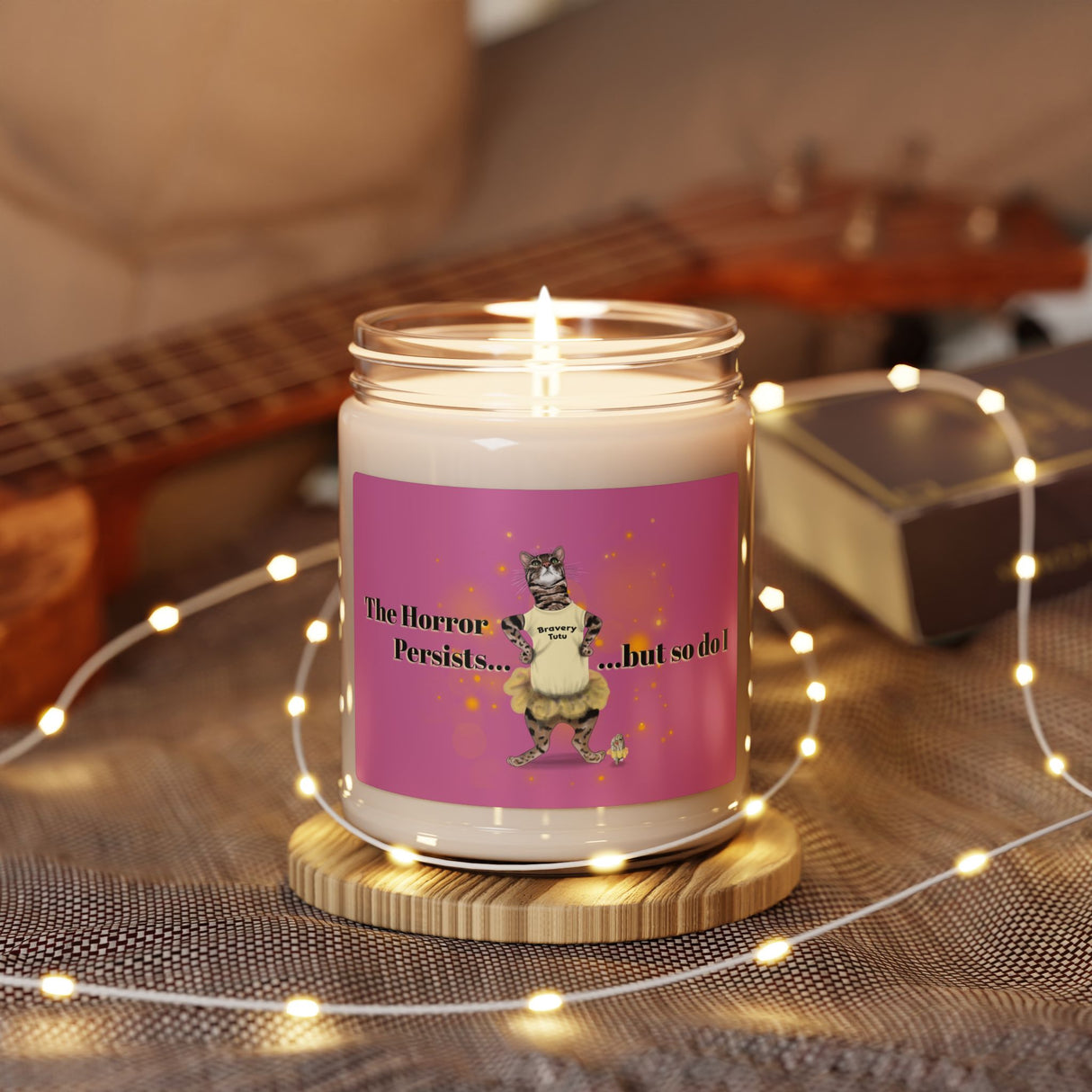 Scented Soy Candle, 9oz - Bravery Tutu design featuring Flounder with Mouse Toy by her side