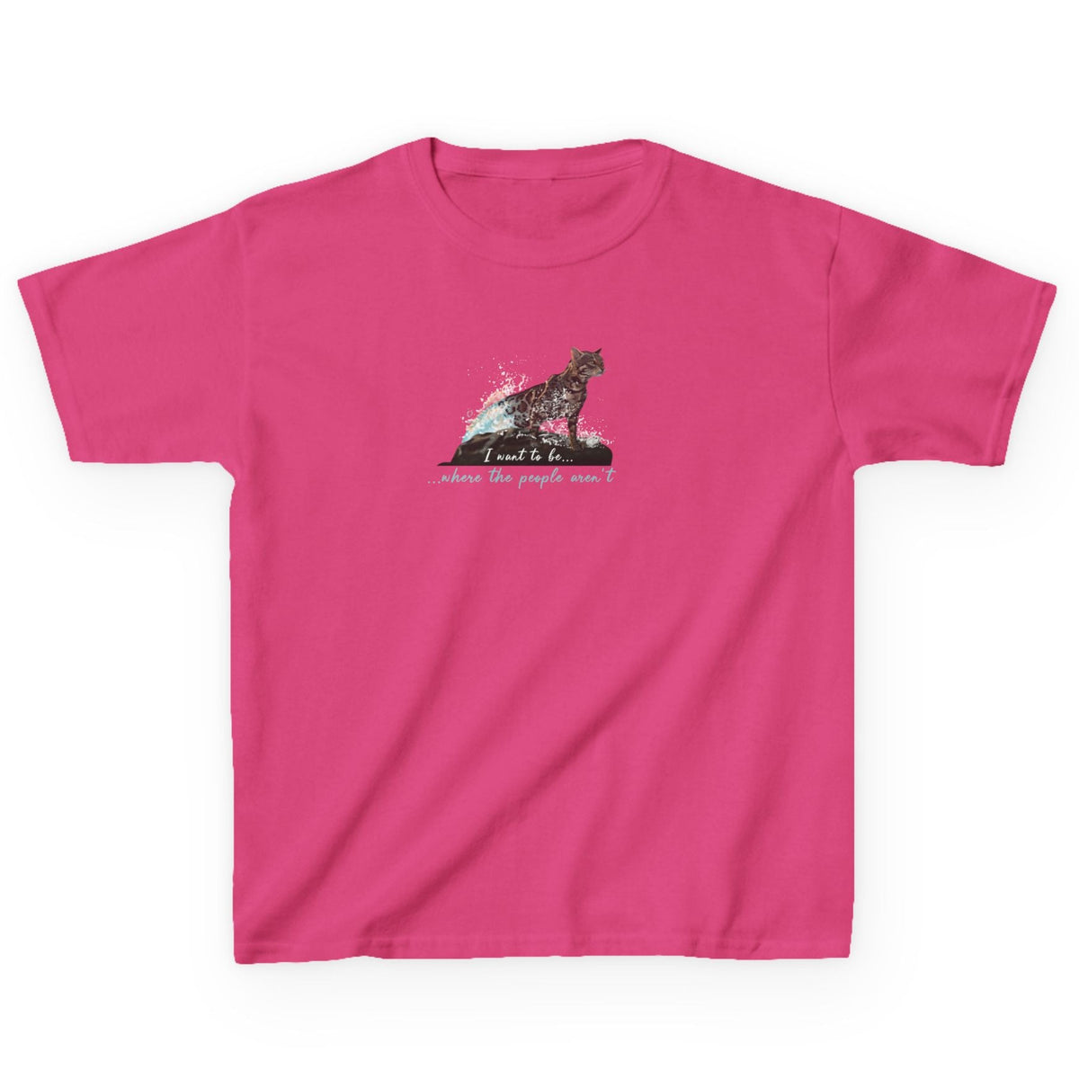 Kids Tee - "I Want to Be Where the People Aren't" Purrmaid Flounder Splash, shown in Heliconia