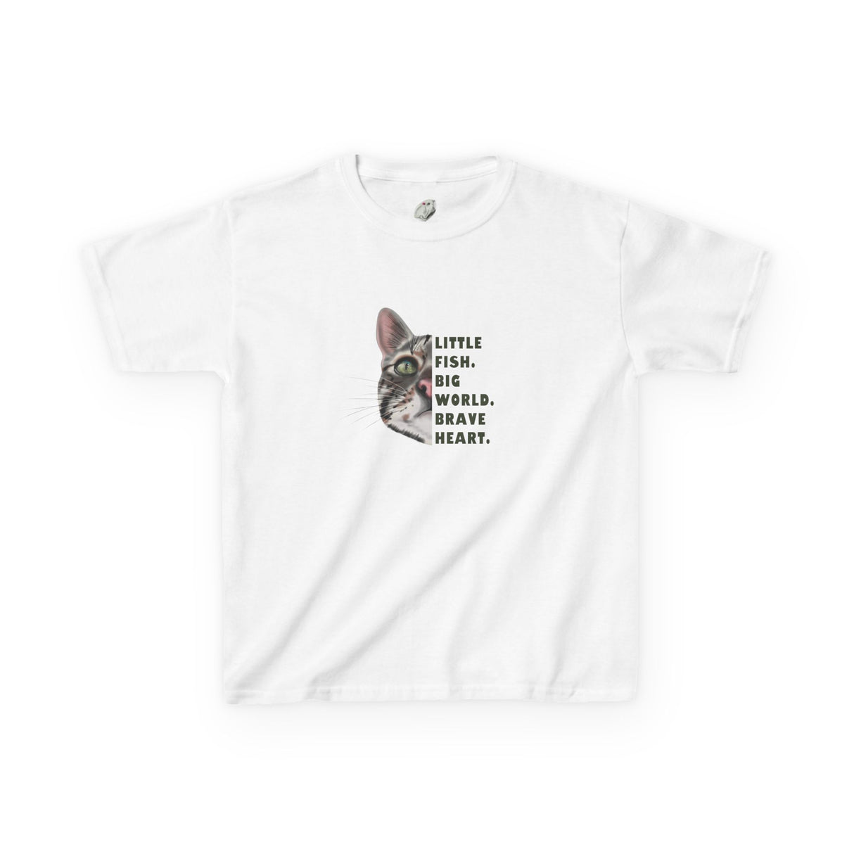 Kids Tee — "Little Fish. Big World. Brave Heart." Flounder Graphic