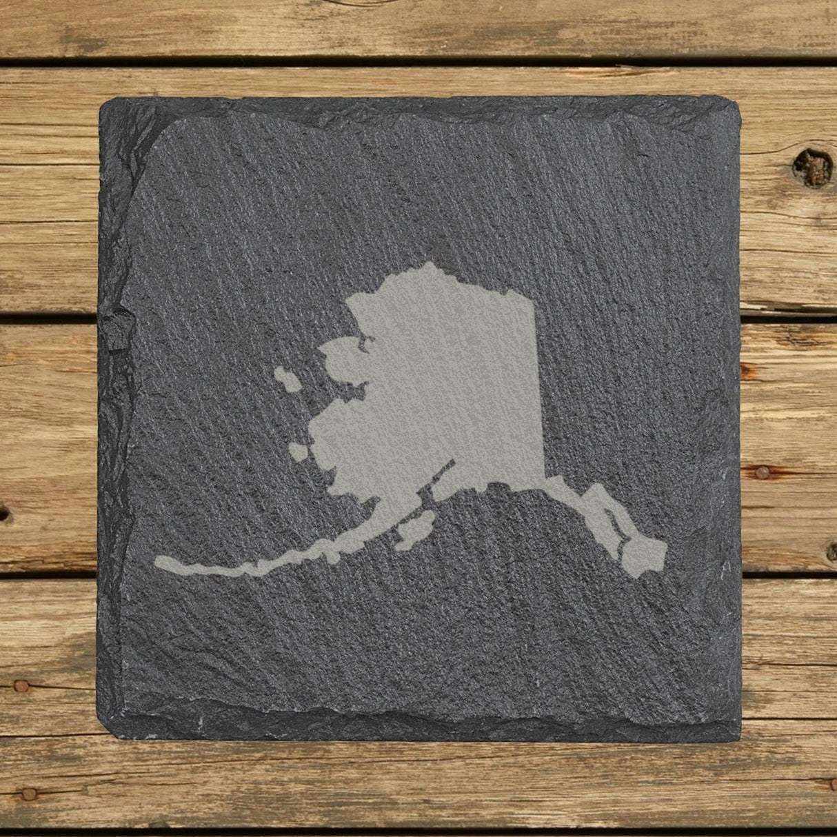 Alaska square slate coaster with the full state shape engraved