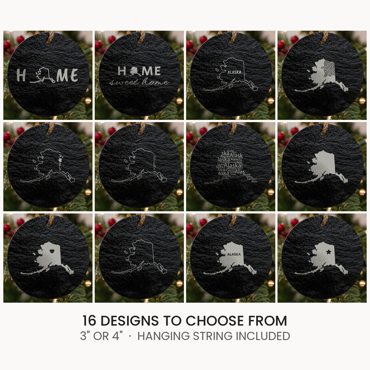 Alaska slate Christmas ornament, laser engraved natural stone