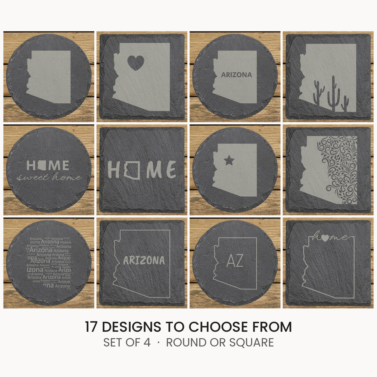 Arizona slate coaster set, laser engraved natural stone
