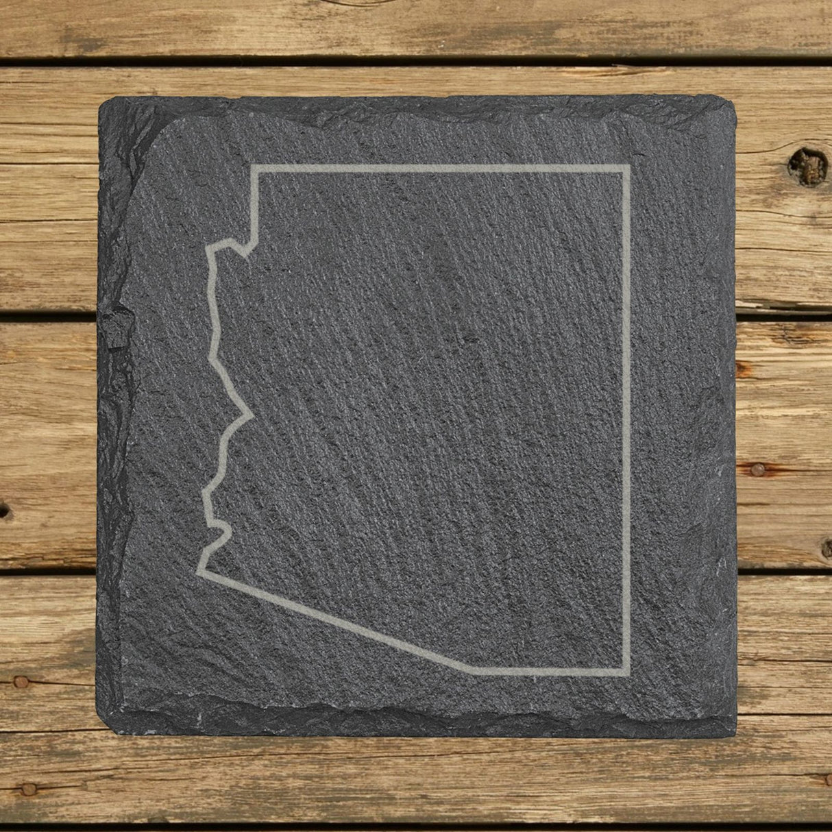 Arizona square slate coaster engraved with a clean state outline