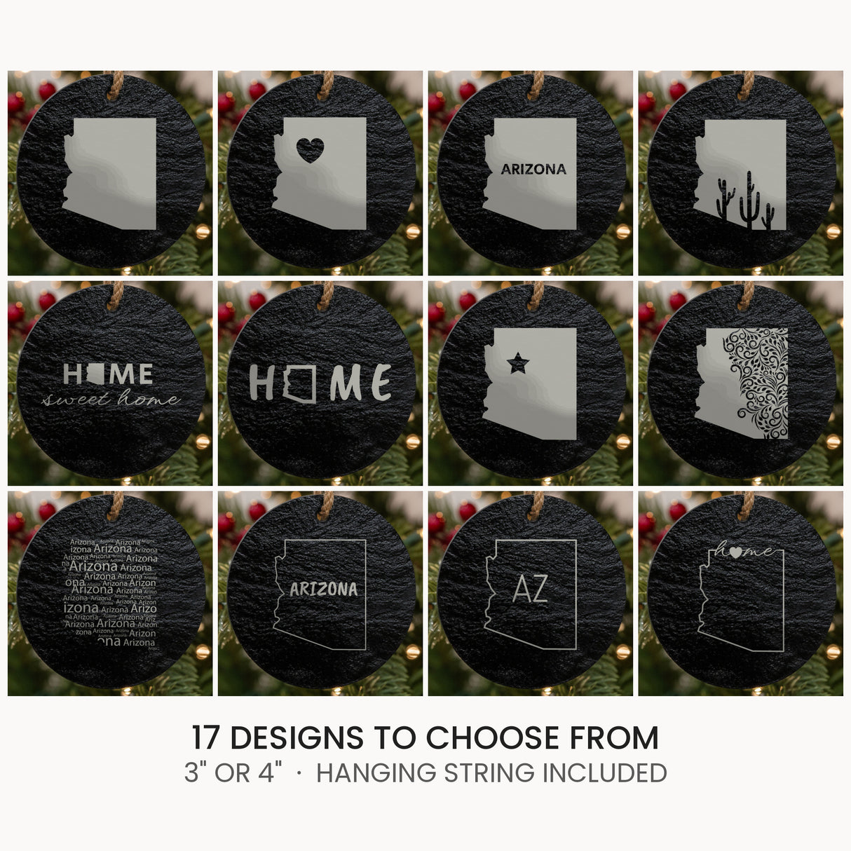 Arizona slate Christmas ornament, laser engraved natural stone