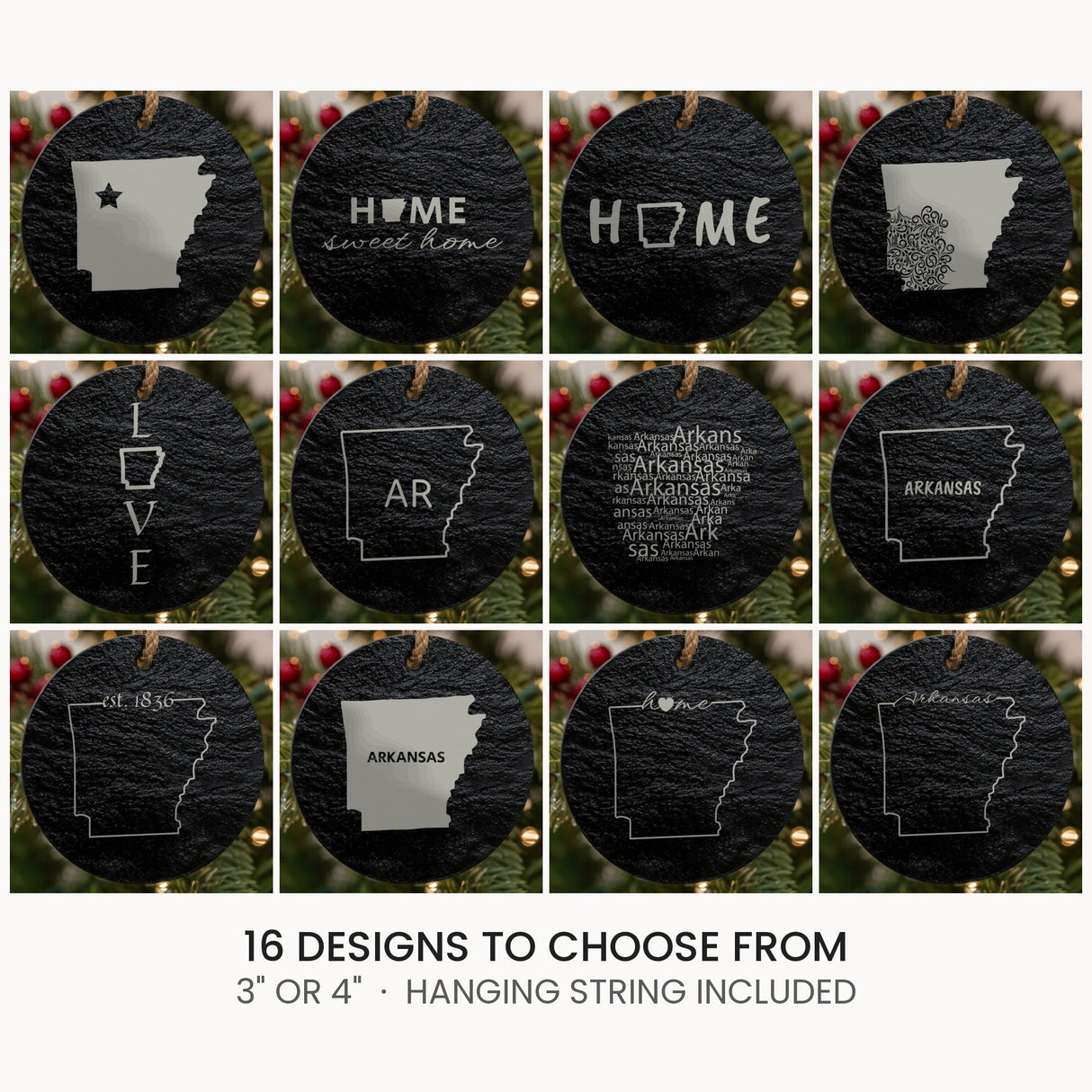 Arkansas slate Christmas ornament, laser engraved natural stone