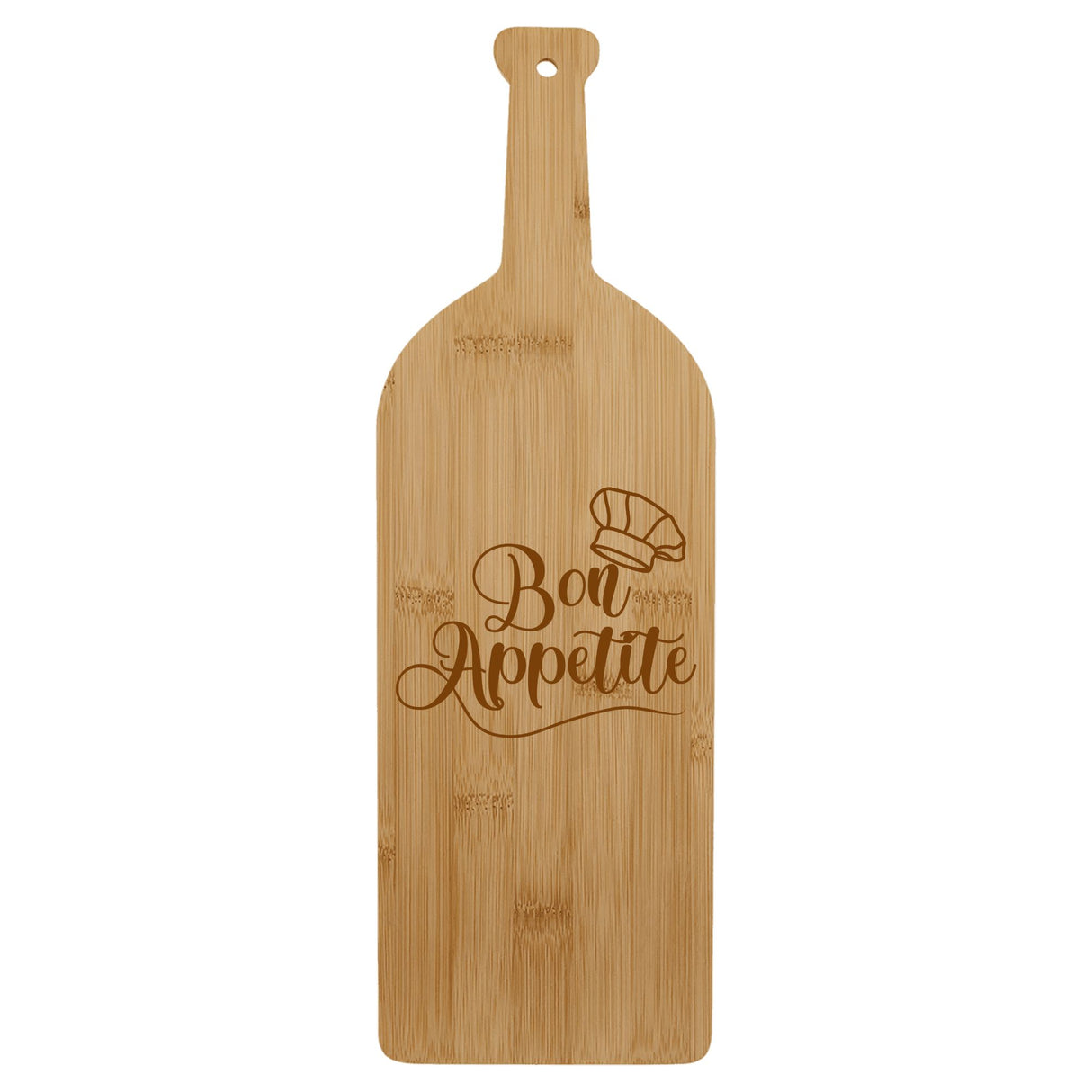 Bamboo Wine Bottle-Shaped Cutting Board – "Bon Appetite" Design