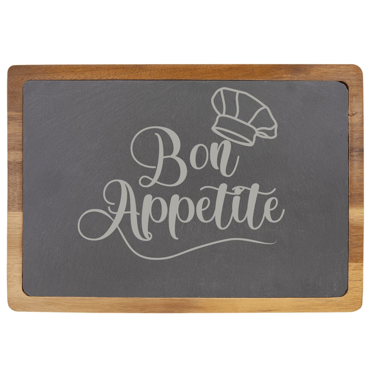 Acacia Wood & Slate Cutting Board - "Bon Appétite" Laser Engraving