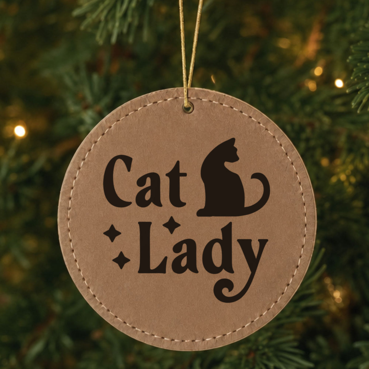 "Cat Lady" Leatherette Christmas Ornament, Laser Engraved
