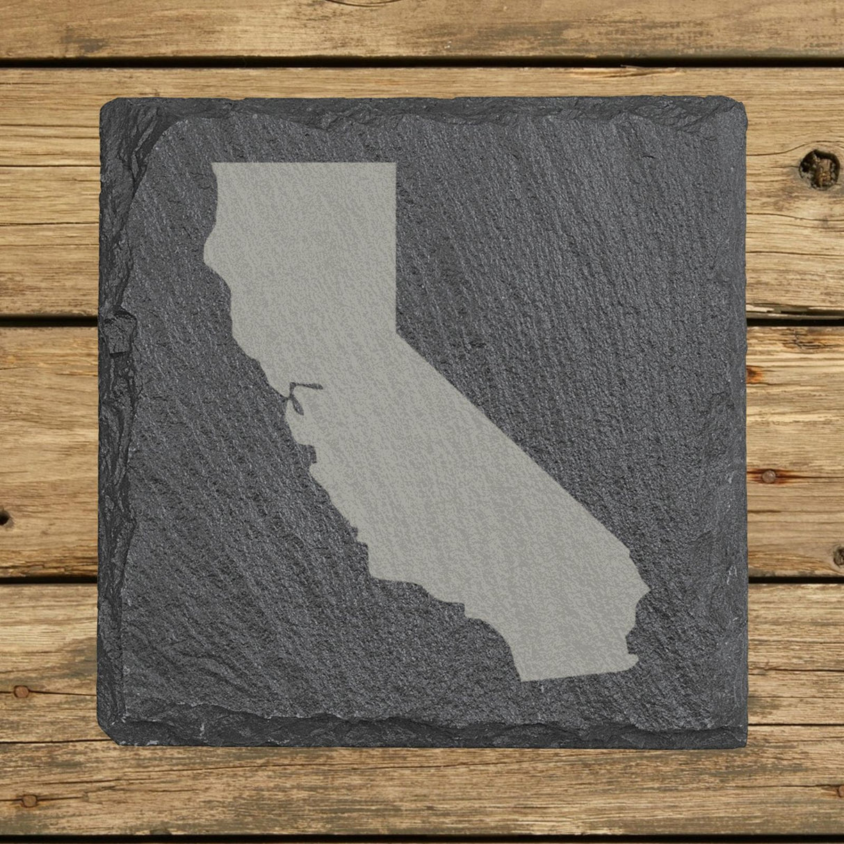 California square slate coaster with the full state shape engraved