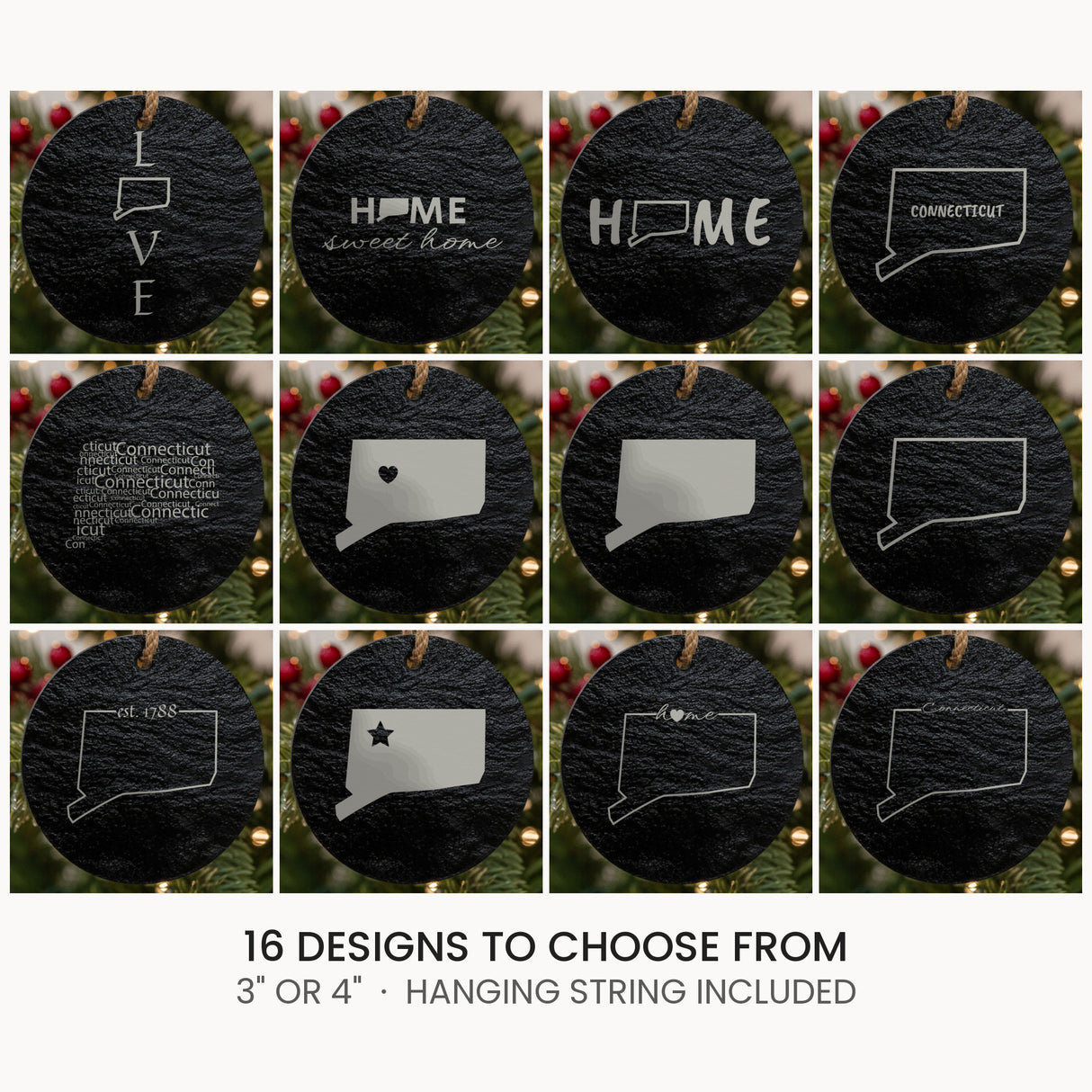 Connecticut slate Christmas ornament, laser engraved natural stone