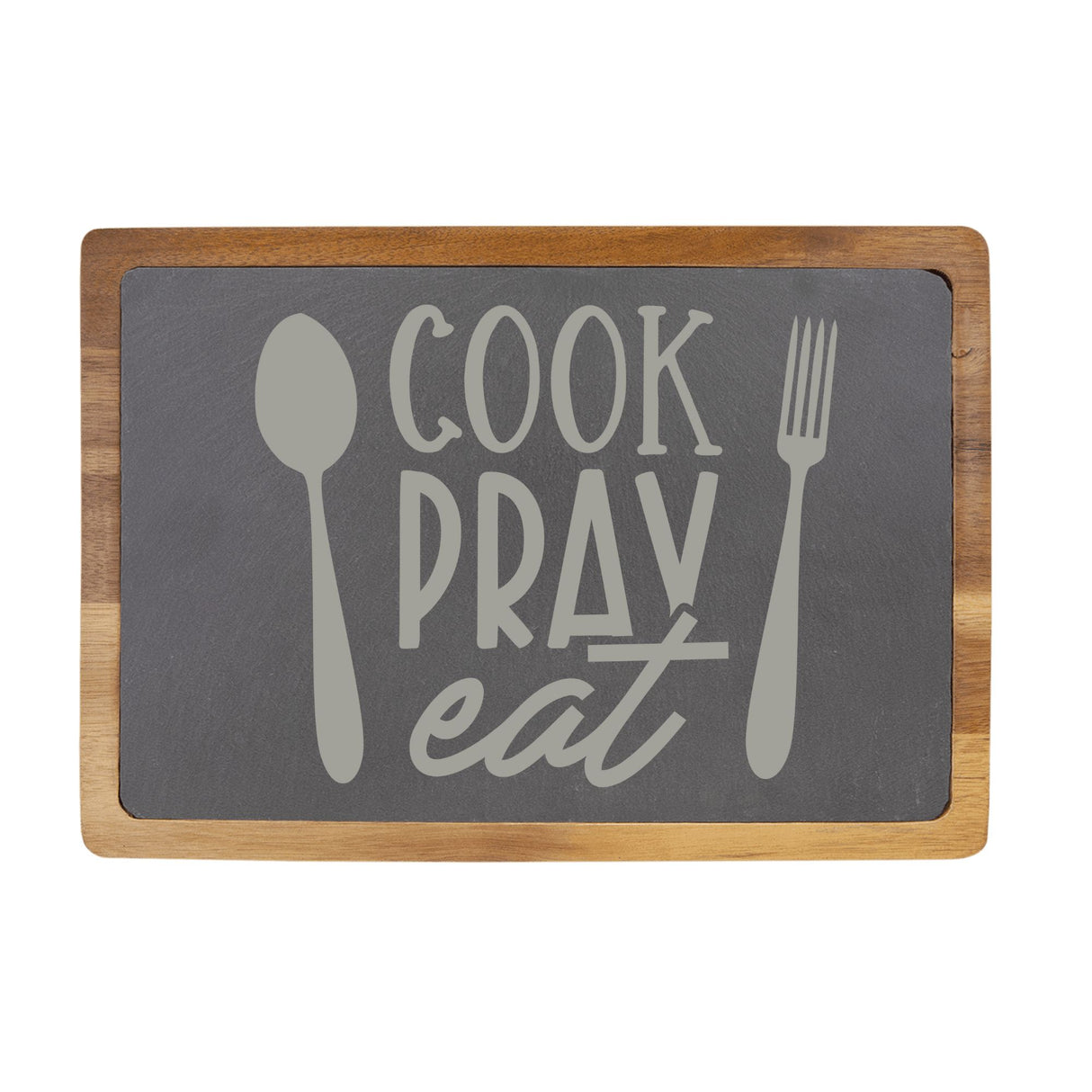 Cook, Pray, Eat Engraved Acacia Wood & Slate Cutting Board